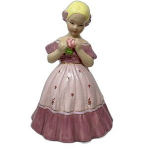 Vintage 1973 Southern Belle Blond Girl Flowers Pink Dress Holland Mold Figurine